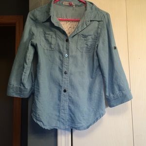 Jean shirt with lace back.