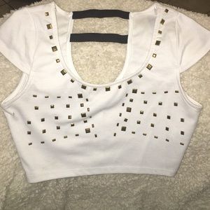 White crop top with gold studs