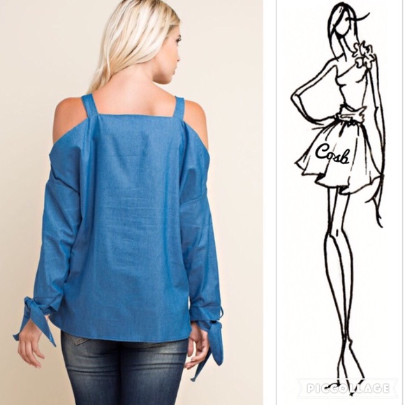 Denim Long Sleeve Top w/Ties - Picture 2 of 4