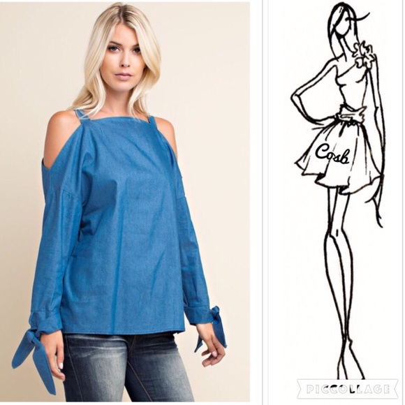 Denim Long Sleeve Top w/Ties - Picture 3 of 4