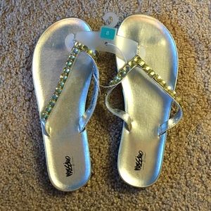 Silver Flip Flops with Rhinestones