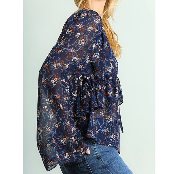 Floral Print V Neck Blouse - Picture 3 of 4