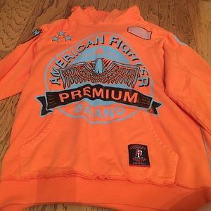 Orange Aqua and black American Fighter Hoodie