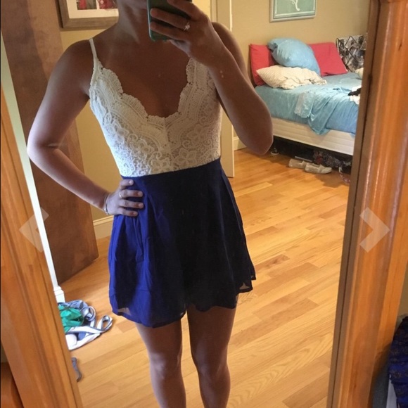 White and royal blue romper