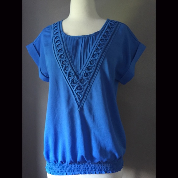 Vintage blue shorts sleeve blouse - Picture 1 of 4