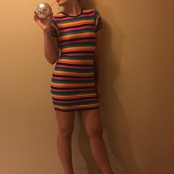 rainbow striped bodycon dress