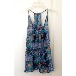 Express Cami. Black with Blue, Green & Tan Flowers