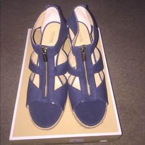 Michael Kors Navy Canvas Damita Wedge