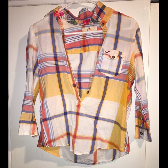 Hollister Half Button Up Plaid Shirt - Picture 1 of 3