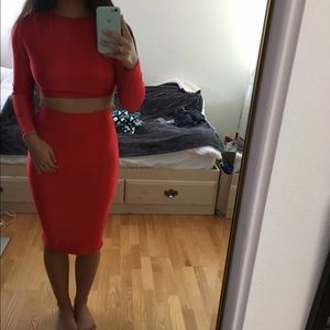 Cute red two piece set. Crop top and midi skirt