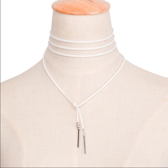 Faux Leather Wrap Choker Necklace w/ Silver Accent - Picture 2 of 2