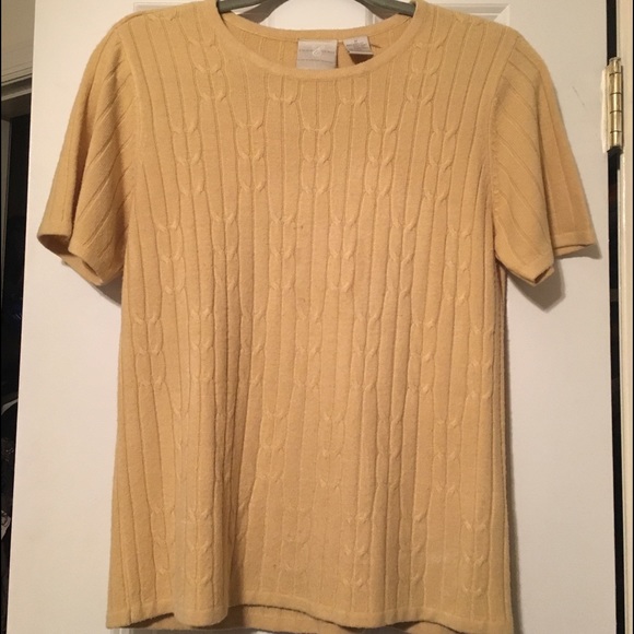 Yellow cable knit short sleeve sweater