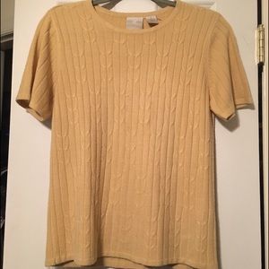 Yellow cable knit short sleeve sweater