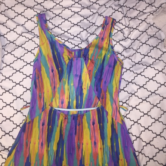 rainbow tribal print dress with back cutout