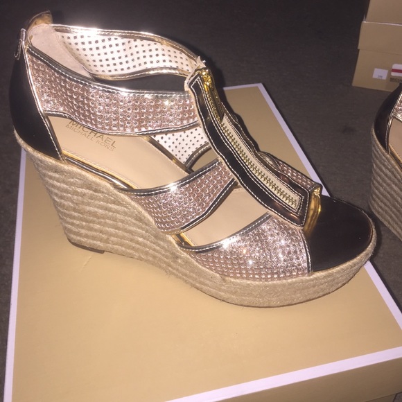 Michael Kors Gold Canvas Damita Wedge - Picture 2 of 3