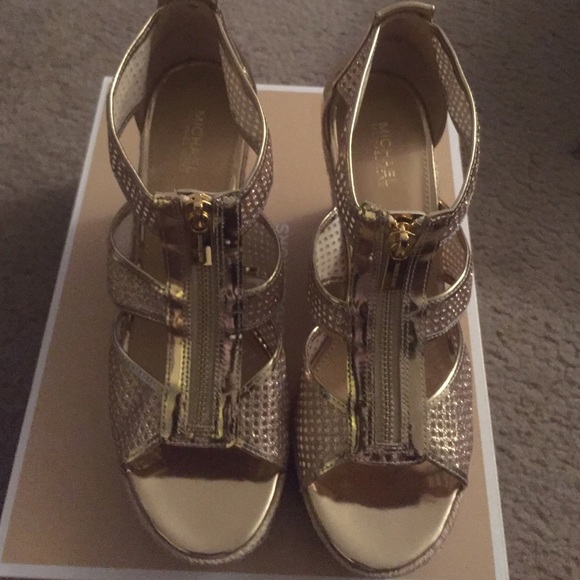 Michael Kors Gold Canvas Damita Wedge - Picture 3 of 3