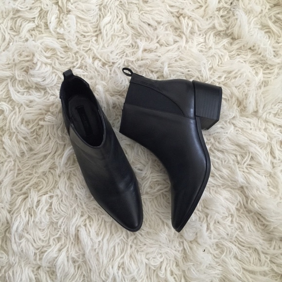 Black leather 2 inch heel bootie