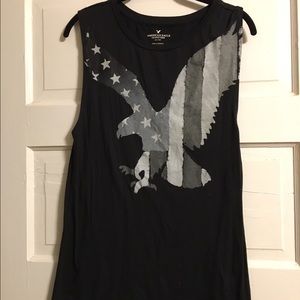 Black eagle with American flag muscle tee.