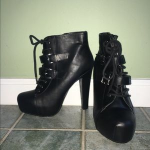 Black Lace Up Booties with Silver Hardware