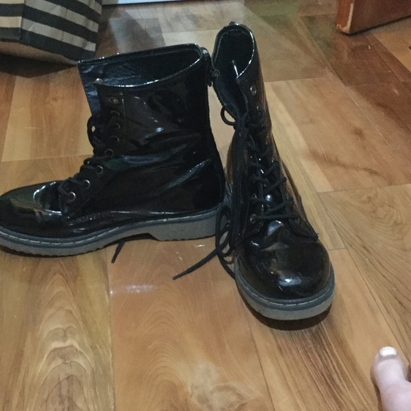 Black Shiny Combat Boots