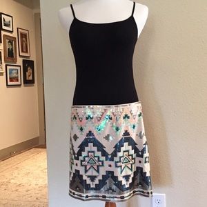 Aztec Sequin Print Skirt Sz Large EUC