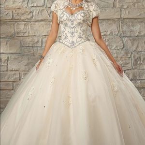 Quinceanera ball gown, corset back, bolero jacket