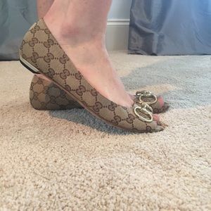Gucci classic open toe canvas ballerina flats