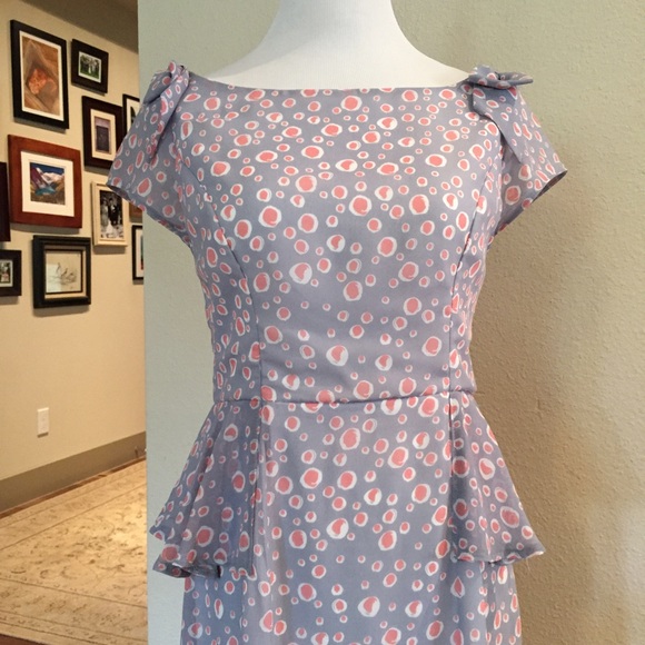 Periwinkle Flutter Sleeve Peplum Pencil Dress - image 2