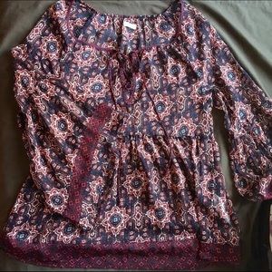 Lace up flowy red peasant top