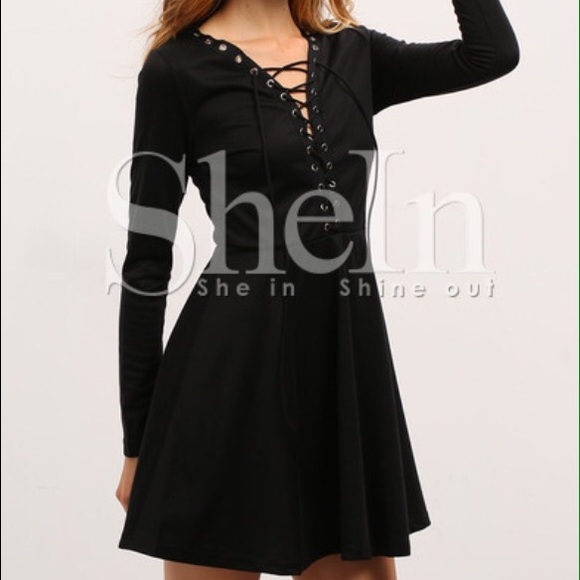 Black dress lace up front