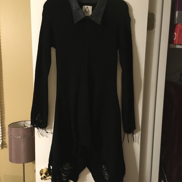 Unif ripped faux leather collar dress