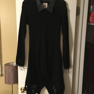 Unif ripped faux leather collar dress