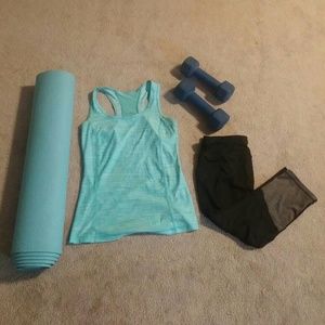 *bundle*Blue workout top with black spandex capris