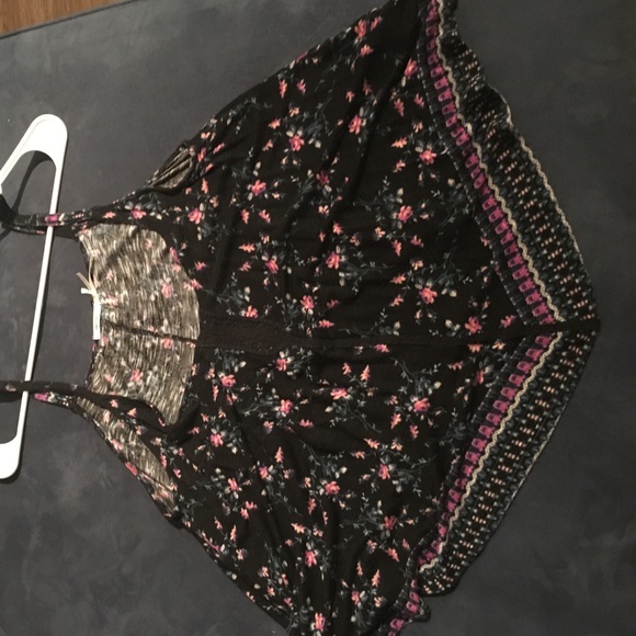 Floral black bohemian tank top