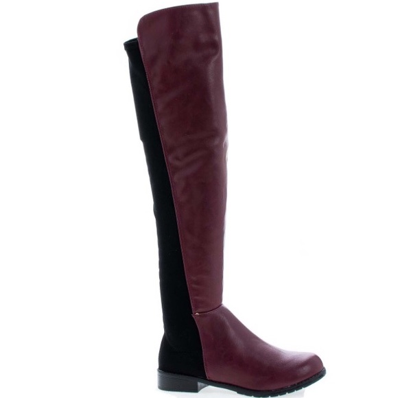 Over the Knee Dual Fabric Round Toe Riding Boots - Picture 1 of 4