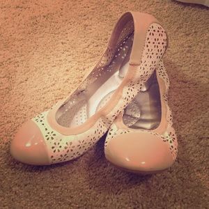White and Nude cutout Ballet Flats