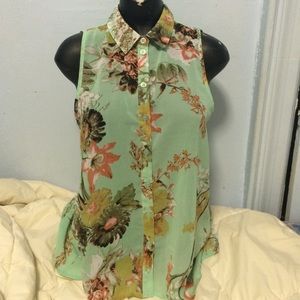 F21 Floral Pattern Sheer Button Up Shirt