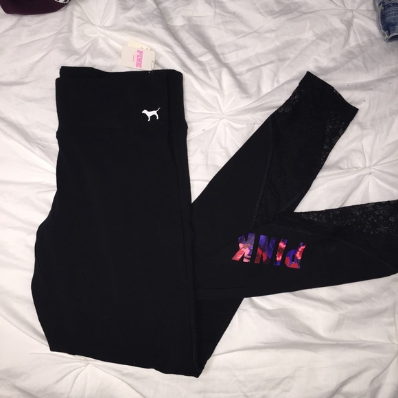 Pink leggings with lace detailing