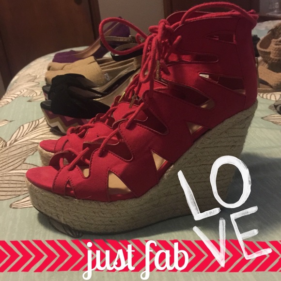 JustFab Red Lace-Up Wedges