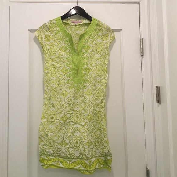 Calypso green embroidered tunic dress