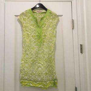 Calypso green embroidered tunic dress