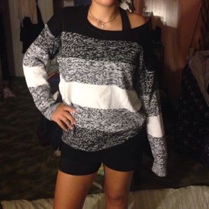 Ombre striped loose off the shoulder sweater