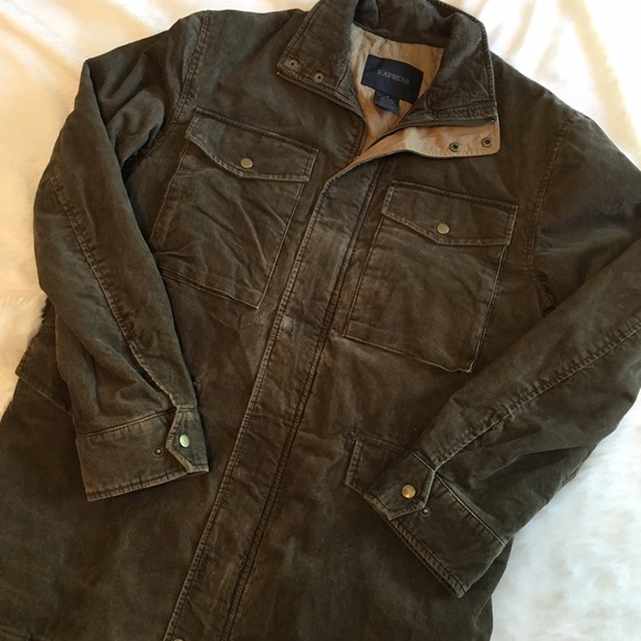 EXPRESS Leather collar corduroy jacket Express Cotton Canvas Chore