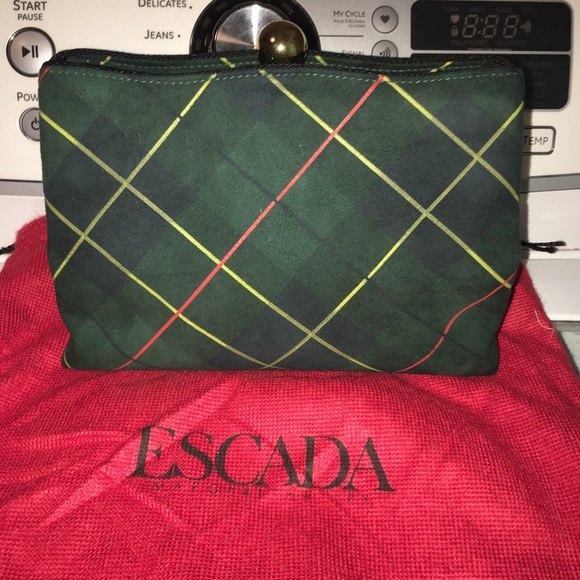 ESCADA Green Suede Plaid Evening Bag