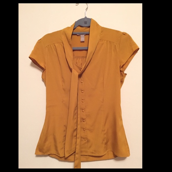 Mustard vintage style button up tie blouse