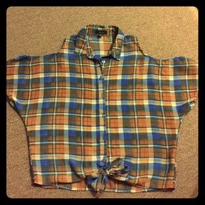 Plaid shoulder-out top