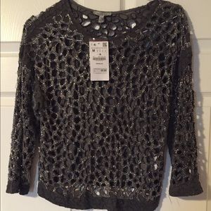 Zara dark gray intricately beaded top