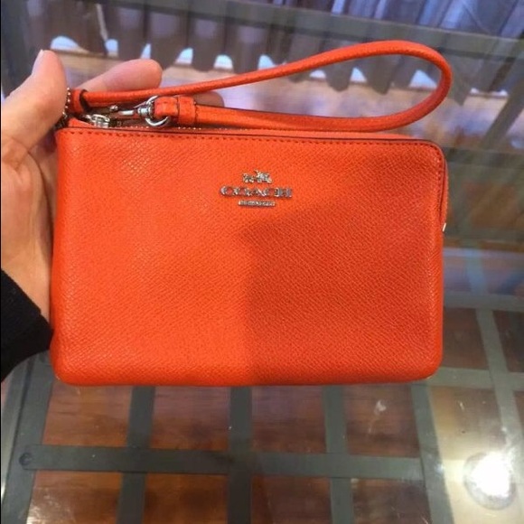 Coach orange crossgrain wristlet