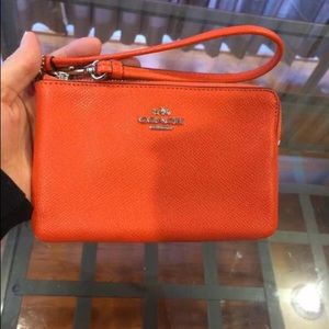 Coach orange crossgrain wristlet
