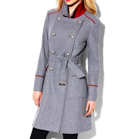 Light grey and red military style coat